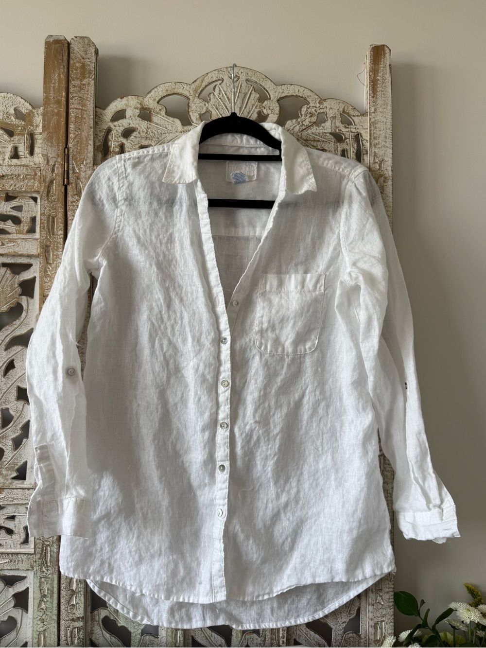 Sigrid Olsen Classic White Linen Button-Up Shirt